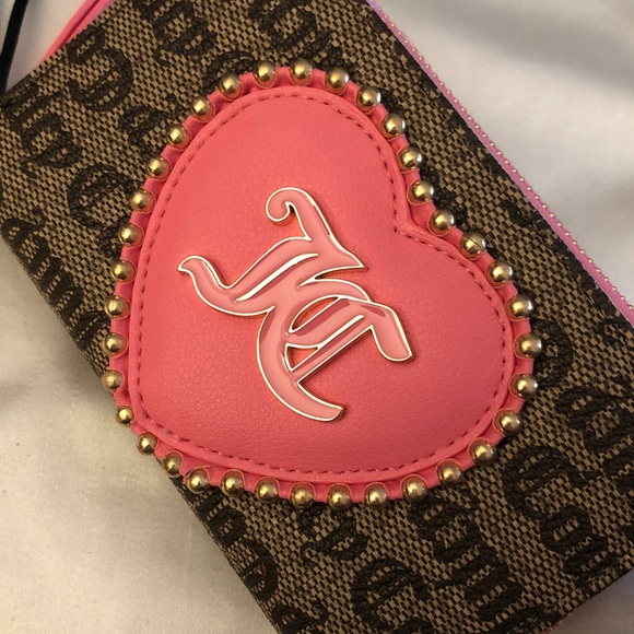 Juicy Couture Taupe Dark Brown Love Never Dies Bifold Wallet Studded Heart NWT - Picture 10 of 16